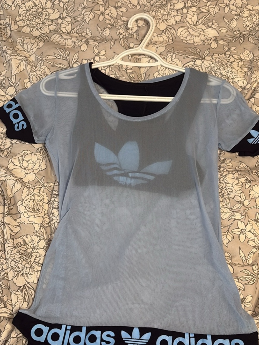 adidas Light Blue Sheer Mesh Crop Top with Black Inner Tank